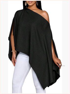 Off Shoulder Blouse Asymmetrical Poncho Top